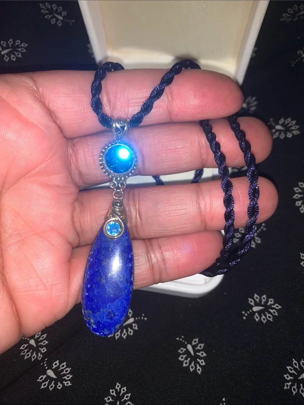 Vintage Saje Lapis Lazuli Teardrop Necklace with Blue Crystal Accents - Picture 2 of 6